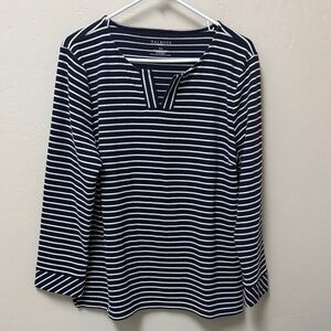 Talbots petite navy stripe top
